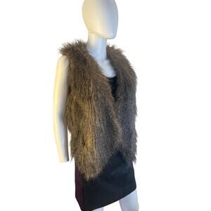 Ella Moss Anthropologie Brown Faux Fur Cotton Cashmere Open Vest Size M/L